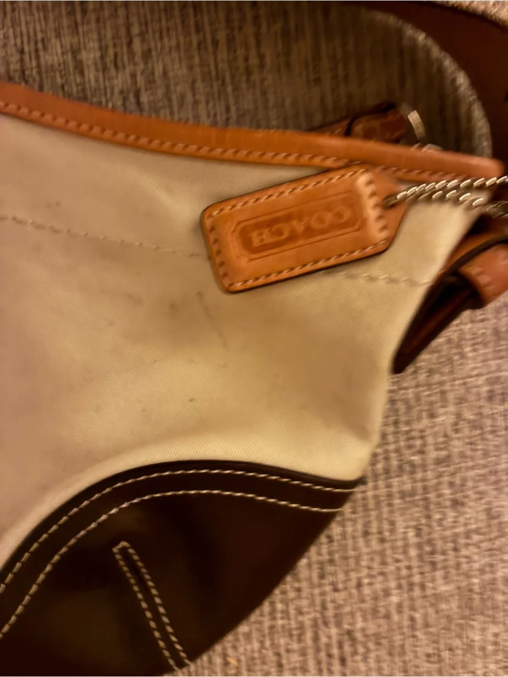 Coach Cream Canvas and Dark Brown Leather Shoulder Bag